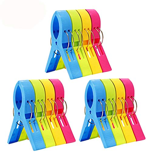 Big Towel Clips for Beach Chairs on Cruise Jumbo Size Heavy Duty Pool Cover Clamps Strong Drying Blanket Clothespins Outdoor Windproof Anti-Slip Clothes Pins Pack 12 - color: 4.3inch Plastic Clothespins 12pcs