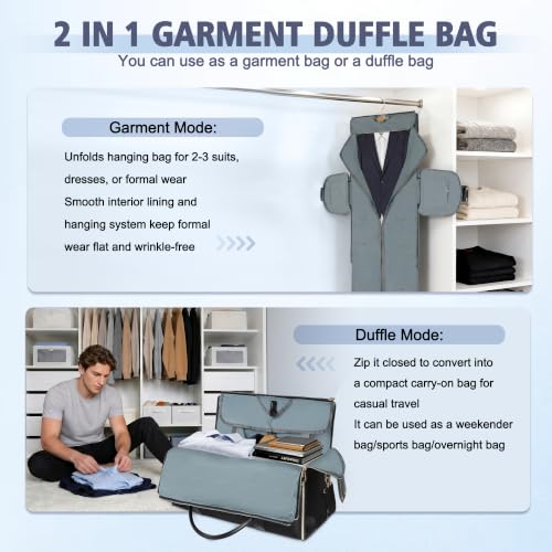 Geestock Garment Bags for Travel, Convertible Suit Travel Bag for Men & Women, Carry On Garment Bag with Shoe Pouch & Shoulder Strap, 2 in 1 Foldable Oxford Duffel Bags, Black - color: Black