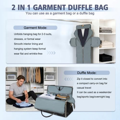 Geestock Garment Bags for Travel, Convertible Suit Travel Bag for Men & Women, Carry On Garment Bag with Shoe Pouch & Shoulder Strap, 2 in 1 Foldable Oxford Duffel Bags, Black - color: Black