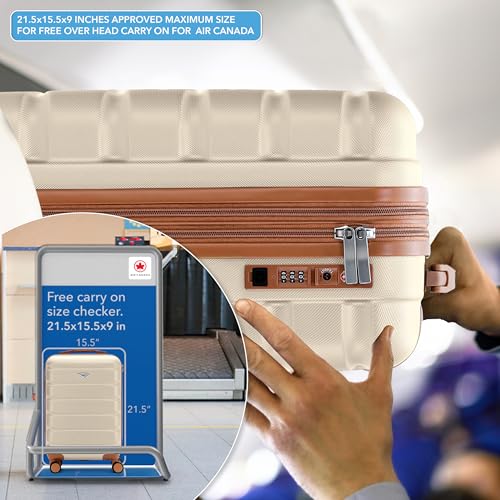 Flight Knight 21.5x15.5x9 Expandable Carry On Suitcase Hardside TSA Lock & USB C Port Lightweight Luggage Silent Double Spinner Wheels Maximum Canada Air Overhead Bag Airlines Approved Cream - color: Cream/Tan, size: 21.5x15.5x9"