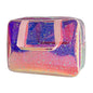 TPU Holographic Pink Star Large Cosmetic Bag 12x5x8 inch Travel Pouch with Handle,Durable Material,Zipper Design-Ideal for Makeup,Travel Essentials (9593-8) - color: Pink 9593-8