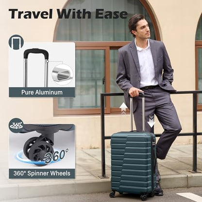 Coolife Medium Checked Luggage with Spinner Wheels, Hardside Suitcase TSA Lock Lightweight Travel Luggage 24-inch,Teal Blue - color: Teal blue, size: Medium(24in)
