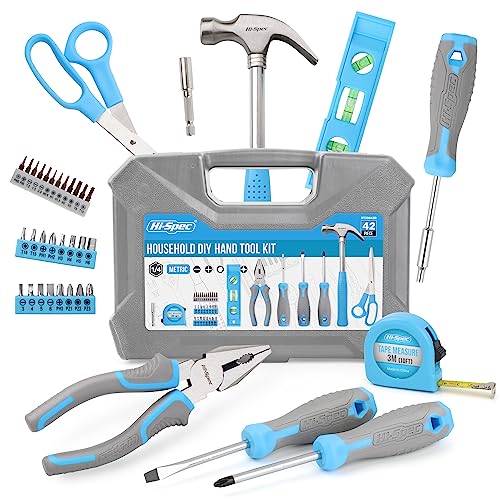 Hi-Spec Tool Set, Blue Household Starter Set with Tool Box, Car ToolKit, Tools for Home Office Dorm Room Essentials, Easy to Carry and Store - color: Blue