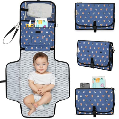 KeaBabies Portable Diaper Changing Pad, Travel, Car - Large Waterproof Baby Changing Mat, Wipeable, Padded, On The Go Travel Diaper Clutch Bag, Easy to Use Pockets for Newborn Essentials (Pets & Paws) - color: Pets & Paws