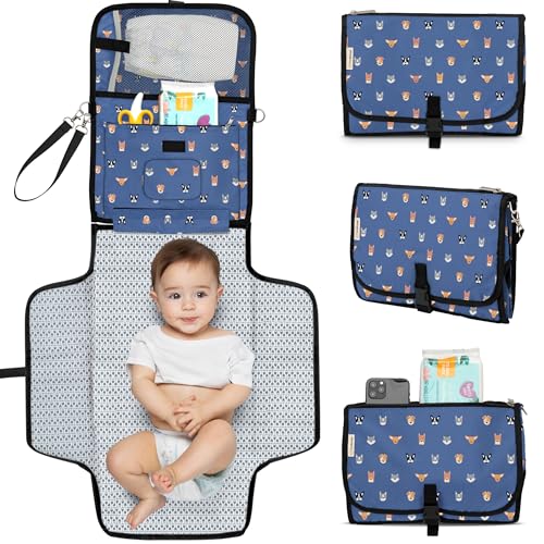 KeaBabies Portable Diaper Changing Pad, Travel, Car - Large Waterproof Baby Changing Mat, Wipeable, Padded, On The Go Travel Diaper Clutch Bag, Easy to Use Pockets for Newborn Essentials (Pets & Paws) - color: Pets & Paws