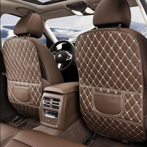 Leatherette Car Seat Protector - 2 Pack Large Car Kick Mats with Storage Pockets Organizer Seat Back Cover Against Dirty Shoes & Scratches, Universal Fit for Most Vehicles, Coffee - color: Coffee