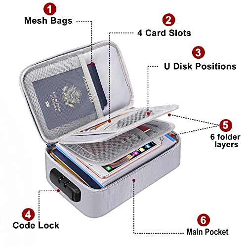 ENGPOW Small Fireproof Storage Organizer Case with Lock(9”x 5.3”x 3.7”), Soft Money Safe Coin Organizer Wallet Bag for Cash,Card,Passport,Check,Bill,Travel Home Organizer Carrying Case,Silver - color: Silver