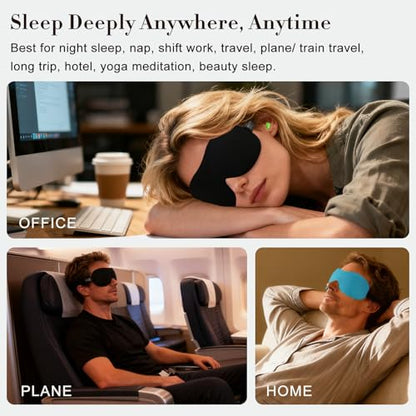 PrettyCare 3D Sleep Mask 2 Pack,Eye Mask for Side Sleeper 3D Contoured Sleeping Mask Blackout Out for Men- Blindfold Airplane with Ear Plugs, Night Masks with Travel Bag (Black&Blue) - color: A-black&blue