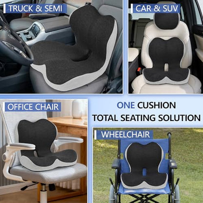 Truck Driver Seat Cushion Set - Memory Foam for Lower Back & Sciatica Pain Relief - Ergonomic Headrest Neck Pillow for Semi Truck & Car Dark Gray