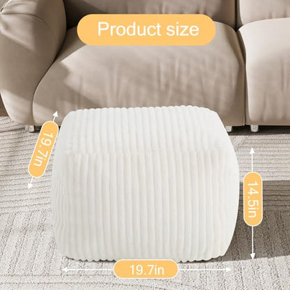 MeMoreCool Square Stuffed Pouf Ottoman Foot Rest, Stripe Furry Floor Pouf Foot Stool with Foam Chunk Filling, Soft Fluffy Stuffed Ottoman Footrest for Living Room, Faux Fur Beige - color: Ribbed Beige
