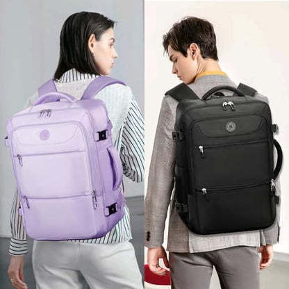 SHRRADOO Travel Backpack for Women & Men,Airline Approved Carry On Luggage,TSA Overnight Bags,40L Personal Item Travel Bag fits 17" Laptop,Carry on Bag with Storage Bag Cosmetic Bag Set 3pcs (Black) - color: Black