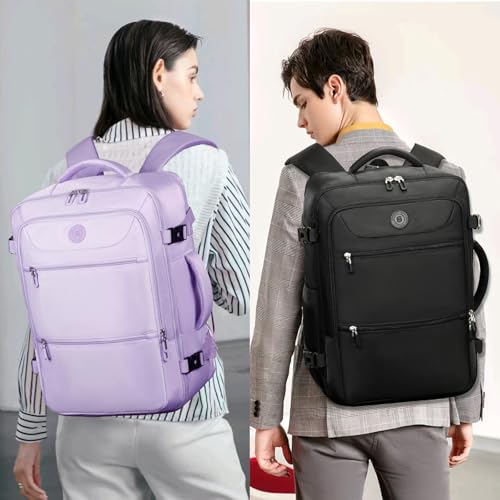 SHRRADOO Travel Backpack for Women & Men,Airline Approved Carry On Luggage,TSA Overnight Bags,40L Personal Item Travel Bag fits 17" Laptop,Carry on Bag with Storage Bag Cosmetic Bag Set 3pcs - color: Light Pink