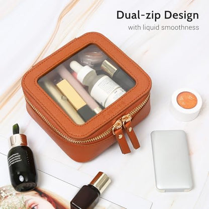 Aveniee Mini Clear Makeup Bag, Small Cosmetic Bags Travel Toiletry Pouch Organizer, TSA Approved Make up Case with Zipper, Car Bag for Essentials,Brown - color: Brown, style: Mini Chic