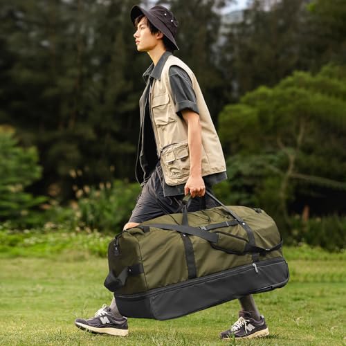 32" Soft-Sided Foldable Wheeled Duffle Bag, 110L Expandable 140L Rolling Travel Bag with Matching Storage Pouch, Updated Army Green - color: Army Green