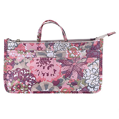 BTSKY Printing Handbag Organizers Inside Purse Insert - High Capacity 13 Pockets Bag Tote Organizer with Handle (Peony) - color: Pink