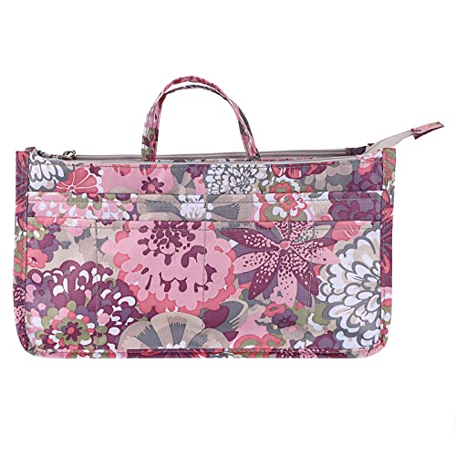 BTSKY Printing Handbag Organizers Inside Purse Insert - High Capacity 13 Pockets Bag Tote Organizer with Handle (Peony) - color: Pink