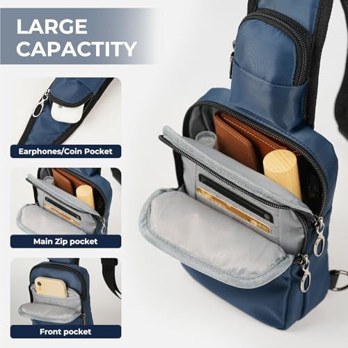 BROADREAM Sling Bag, Crossbody Bag with Anti-Theft Lock Zipper, RFID Blocking & Water Resistant for Travel Work Sport - color: Blue
