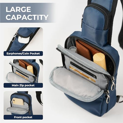 BROADREAM Sling Bag, Crossbody Bag with Anti-Theft Lock Zipper, RFID Blocking & Water Resistant for Travel Work Sport - color: Blue