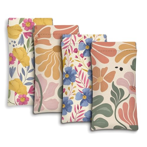 Eyeglass Cases 4 Pack,Boho Floral Pattern Sunglasses Case,PU Leather Soft Eye Glass Pouch for Women Men Student - color: Pink-floral