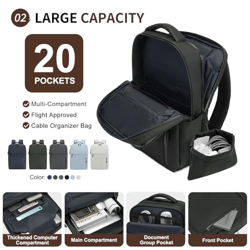 Lightweight Commute Backpack for Men & Women, Water-Resistant Travel Daypack with 15.6-Inch Laptop Compartment & Anti-Theft Pockets, Black - color: Black