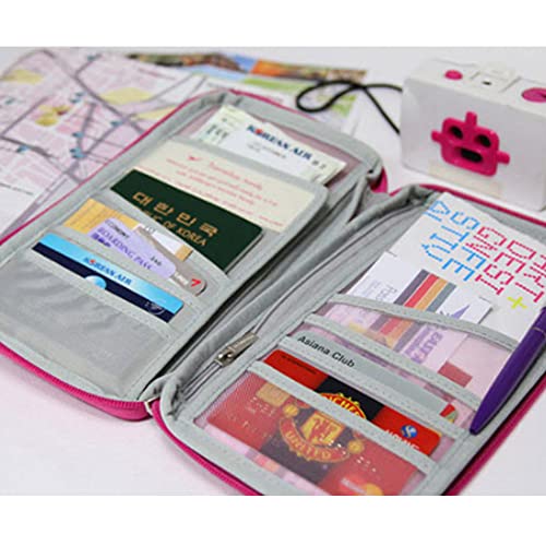 vanki Multi-Functional Fashion Ticket Passport Credit Card ID Document Organizer Holder Bag Purse Travel Pouch Case Cover (Rose Red)