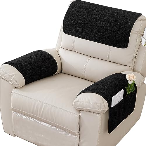Armrest Cover, Recliner Chair Protector, Furniture Protector Slip, Side Storage Pocket, Stretch Armchair Couch Arm Rest Cover for Recliner, Chair, Sofa (Black,1 Seater(3pcs)) - color: Black, size: 1 Seater(3pcs)
