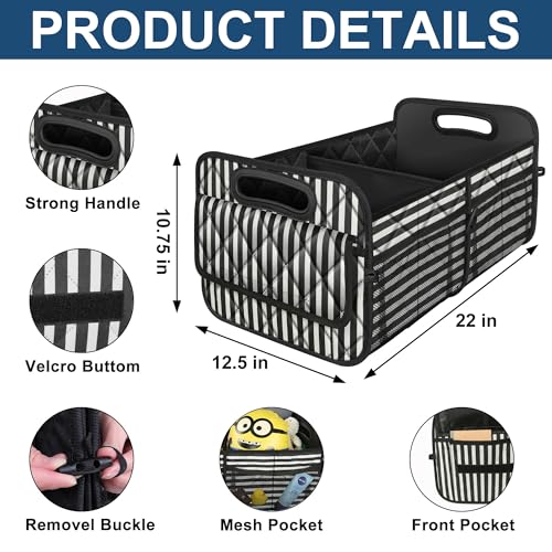Deosk Trunk Organziers and Storage with Reinforced Handles,Car Accessories for Women/Men 50L Waterproof Polyester Trunk Organzier for Car/SUV/Minivan/Truck(Medium,Stripe) - color: Stripe, size: Medium