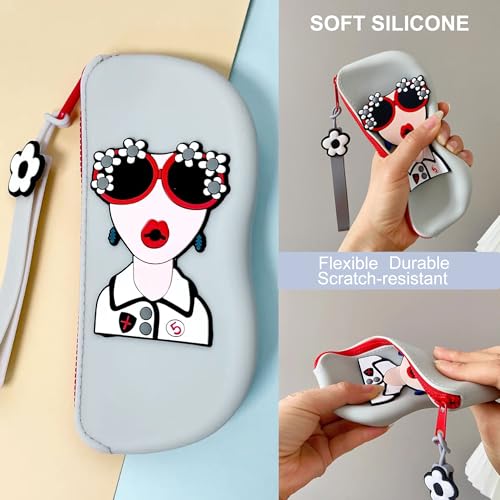 Longjet Soft Silicone Eyeglasses Pouch Case for Glasses and Sunglasses with Zipper Closure and Wristlet Strap - color: Grey