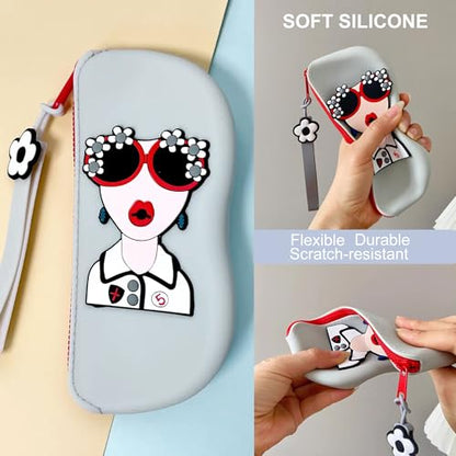 Longjet Soft Silicone Eyeglasses Pouch Case for Glasses and Sunglasses with Zipper Closure and Wristlet Strap - color: Grey