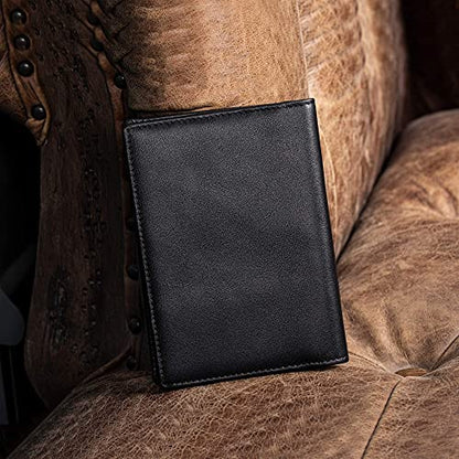 Polare Men's Slim RFID Blocking Leather Passport Holder Travel Bifold Wallet (Black) - color: Black