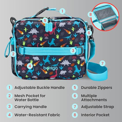 Bentgo Kids Lunch Bag - Durable, Double-Insulated Lunch Bag for Kids 3+; Holds Lunch Box, Water Bottle, & Snacks; Easy-Clean Water-Resistant Fabric & Multiple Zippered Pockets (Dinosaur) - color: Dinosaur