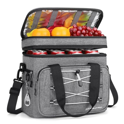 Maelstrom Portable Collapsible Soft Cooler Bag – 24/30/60 Cans Double-Deck Leakproof Ice Chest for Beach, Camping & Grocery - color: Grey, size: 24 Can