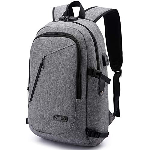 WENIG Laptop Backpack,Business Travel Anti Theft Backpack for Men Women with USB Charging Port,Slim Durable Water Resistant Computer Backpack Fits 15.6 Inch Laptop Notebook,Grey - color: Grey, size: 15.6
