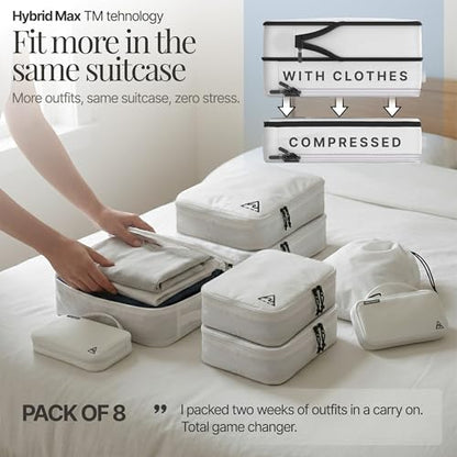 Well Traveled 8 pcs Compression Packing Bags Cubes Set with HybridMax Double-Capacity Design - Packing Cubes for Travel Compression to Maximize Limited Luggage Space, White - color: White, size: 8-piece
