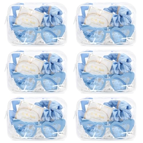 DEEKA 30 Pcs Bridesmaid Proposal Bag Set Gift Clear Makeup Toiletry Bag Bachelorette Party Favors Sunglasses Hair Claw Clips Scrunchies Knot Bracelets Bridal Wedding Party Gifts (Blue) - color: Blue, size: 6 Sets