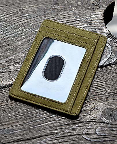 Buffway Slim Minimalist Front Pocket RFID Blocking Leather Wallets for Men and Women - At Sahara Desert Green - color: At Sahara Desert Green