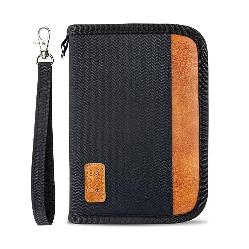 Passport Holder for Famliy Travel Wallet Passport Wallet Document RFID Blocking Organizer with Zipper Clutch Bag Flight Ticket Credit Cards Men Women (Black) - color: Black
