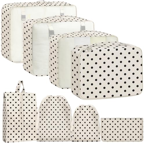 Packing Cubes for Travel - 8 Set Luggage Organizer Bags for Family, Mesh Breathable Packing Cubes for Suitcases Durable Travel Essentials Bags Set - color: Black Spots