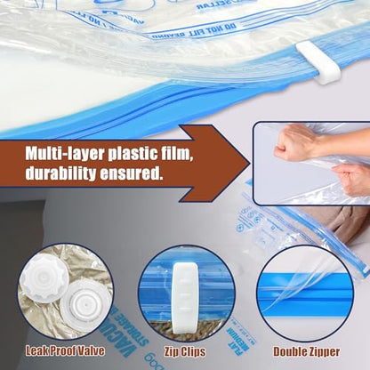 HIBAG Vacuum Storage Bags, 12 Jumbo Vacuum Seal Bags for Clothing, Space Bags for Clothes, Comforters, Blankets, Bedding (12J) - size: 12-Jumbo