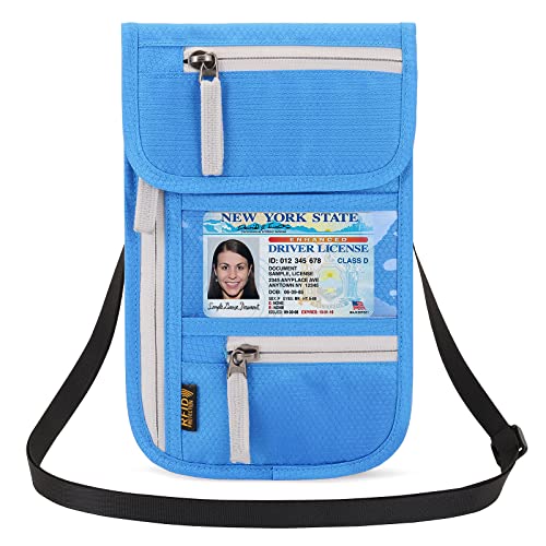 Neck Wallet Lightweight RFID Blocking Waterproof Travel Pouch Passport Wallets for Women Men - color: A-lue