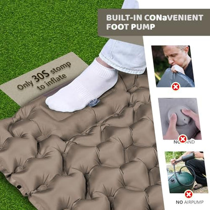 Camping Sleeping Pad-4" Thick, Ultralight 1.9lbs Backpacking Air Mattress with Built-in Pillow & Foot Pump, Compact Inflatable Mat for Hiking Tent Road Trip, One-Second Deflation Khaki - color: Khaki