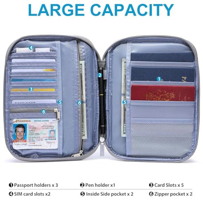 Family Passport Wallet Holder,Waterproof Multi functional Travel Document Organizer for Men Women Travel Wallet - color: Light Gray