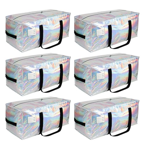 VTSVTS 6 Pack Extra Heavy Duty Large Moving Bags with Comfortable Handle & Strong Zipper,Storage Totes for Space Saving Moving Storage College Supplies Alternative to Moving Box,Iridescent - color: Iridescent, size: 6 Pcs