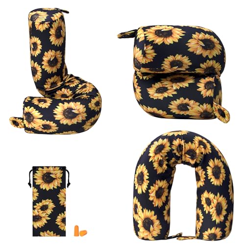 bvya Twist Memory Foam Travel Pillow for Neck, Chin, Lumbar and Leg Support-for Travling or at Home-Adjustable, Bendable Roll Pillow with Washable Elastic Polyester Cover & Eye Mask & Small Pouch - color: New Set #D