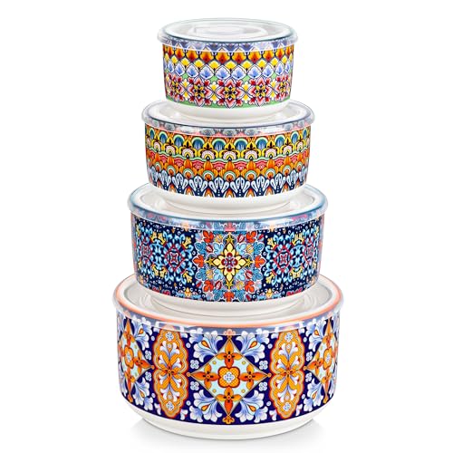 vancasso Serving Bowls with Lids Set of 4, Ceramic Nesting Mixing Bowls for Food Storage, Prep and Stackable, Dishwasher & Microwave Safe Gift Set, 60/36/20/10 OZ, Series SIMI - size: 60/36/20/10 OZ (Set of 4)