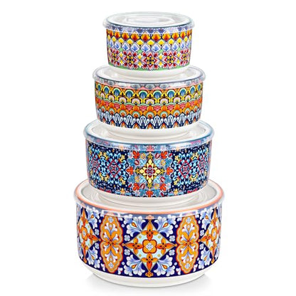 vancasso Serving Bowls with Lids Set of 4, Ceramic Nesting Mixing Bowls for Food Storage, Prep and Stackable, Dishwasher & Microwave Safe Gift Set, 60/36/20/10 OZ, Series SIMI - size: 60/36/20/10 OZ (Set of 4)