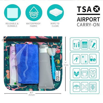 HIONXMGA TSA Approved Toiletry Bag, Set of 3 Clear Travel Toiletry Bag Quart Size Zipper Travel Pouch, Waterproof Makeup Cosmetic Bag for Women Men Kids Toiletries Carry on, Jungle Large - color: Jungle, 3 Large