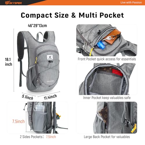 SKYSPER 15L/20L Foldable Hiking Backpack Lightweight Packable Travel Daypack with Chest Strap Small Folding Pack for Walking - color: Grey, size: 20l
