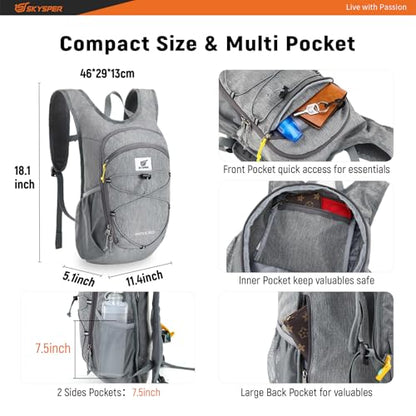 SKYSPER 15L/20L Foldable Hiking Backpack Lightweight Packable Travel Daypack with Chest Strap Small Folding Pack for Walking - color: Grey, size: 20l