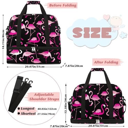 Travel Duffle Bags With Shoes Compartment for Women Men Animal Pink Flamingo Lightweigh Sports Tote Gym Bag Foldable Canvas Weekender Overnight Carry On Luggage Handle Bag - color: A05:Pink Flamingo